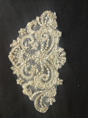 Silver Beaded Lace Appliqué Patch